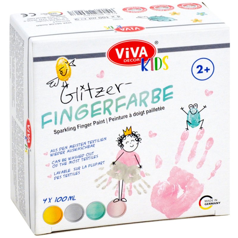 Viva Decor finger paint ViVA KIDS, 4×100 ml, silver/pink/mint/gold