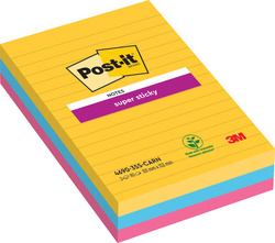 Post-it Super Sticky notes gelineerd, 101×101 mm, Carnival Collection, 6 blokken