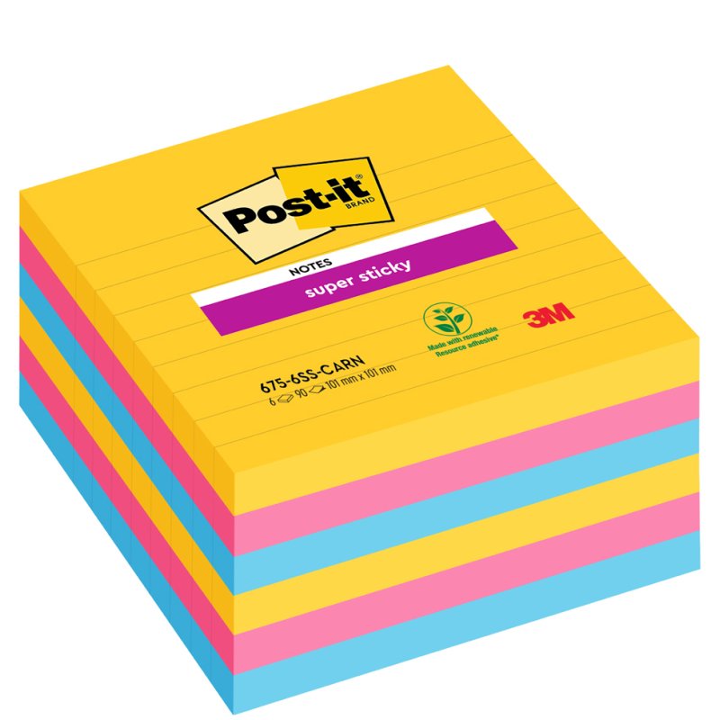 Post-it blocs-notes super sticky, ligné, 101×152 mm, 3 blocs