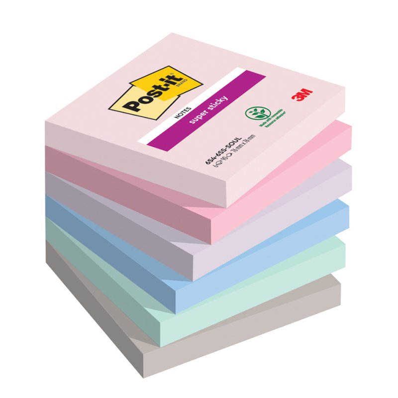 Post-it super sticky notes Soulful, 127×76 mm, 6 blocs, 90 feuilles