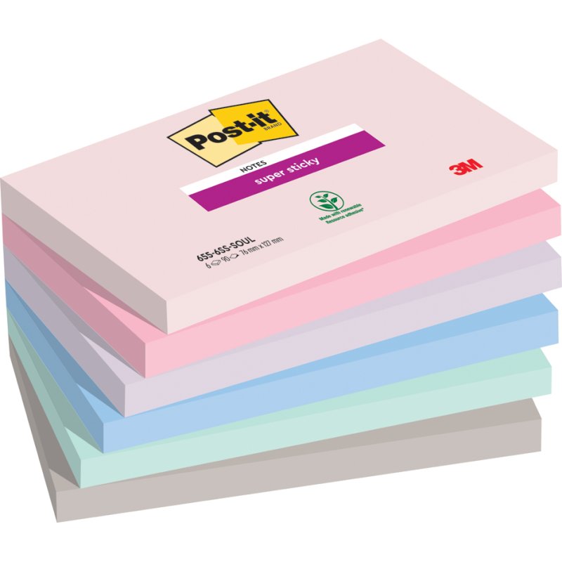 Post-it super sticky notes Soulful, 127×76 mm, 6 blocs, 90 feuilles