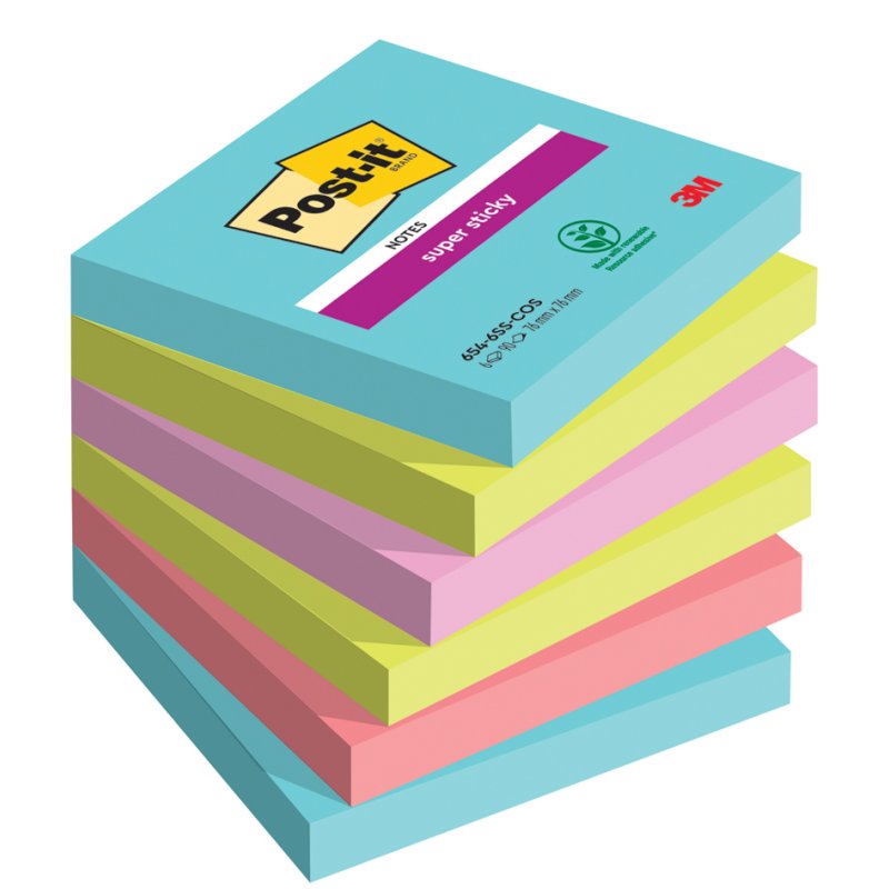Post-it blocs de notes super adhésifs, 127×76 mm, collection Cosmic, 6 blocs