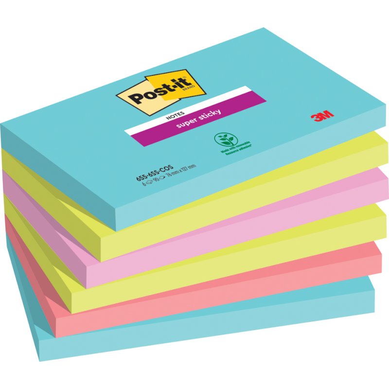 Post-it blocs de notes super adhésifs, 127×76 mm, collection Cosmic, 6 blocs