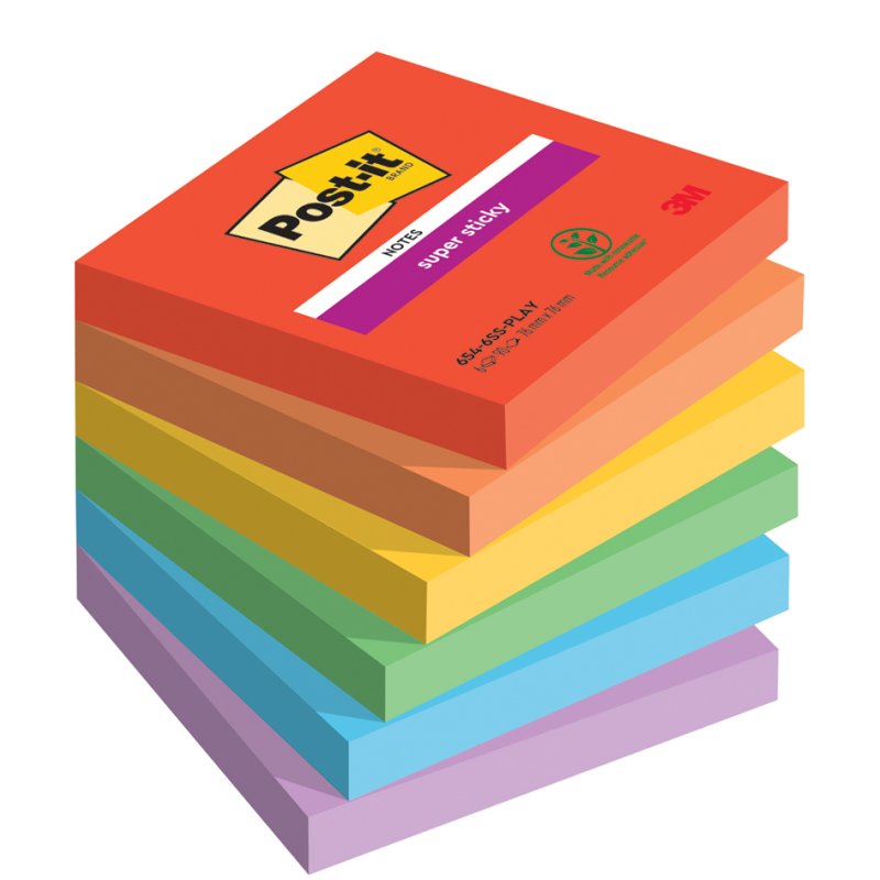 Post-it Super Sticky notes Playful Collection, 127×76 mm, gekleurd, 6 blokken