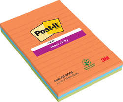 Post-it super sticky notes, gelinieerd, 101×152 mm, 3 blokken