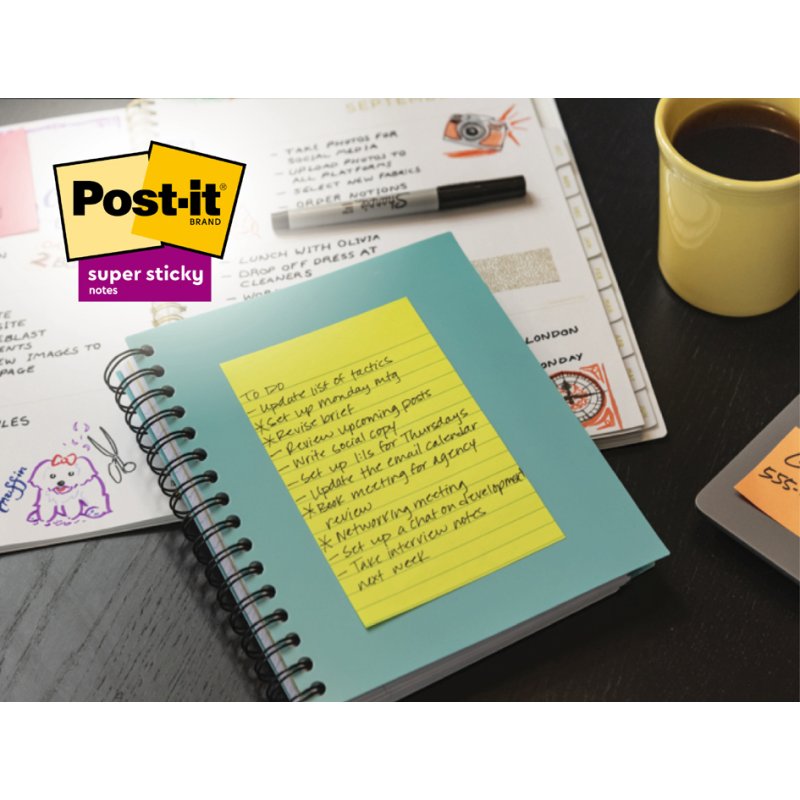 Post-it Super Sticky notes, ligné, 101×152 mm, 3 blocs