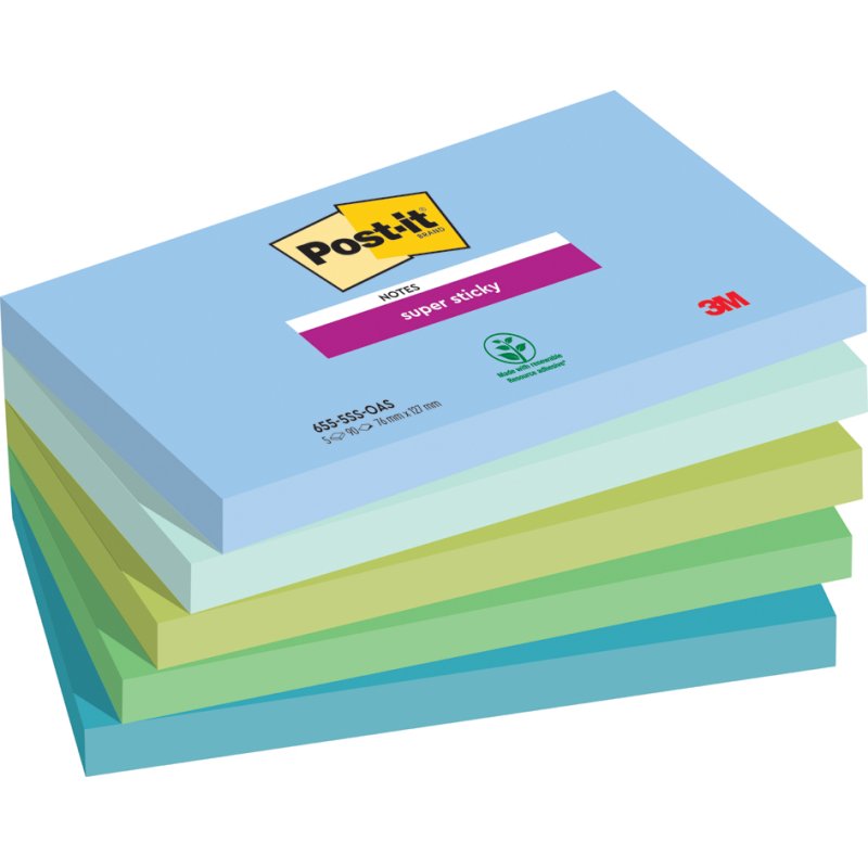 Post-it notitieblokjes, 127×76 mm, Oasis collectie, 5 blokken