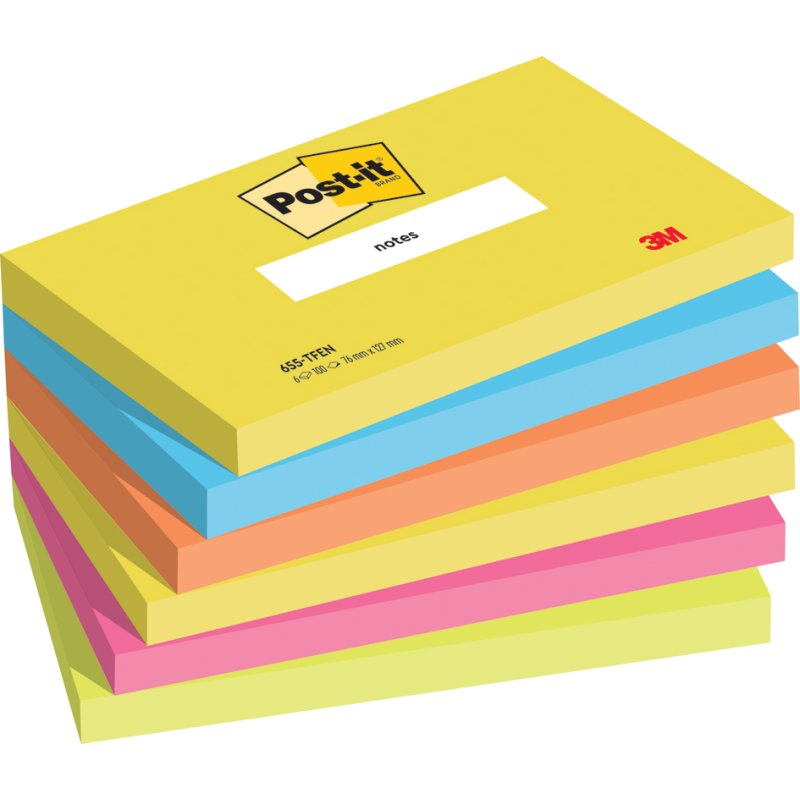 Post-it notes zelfklevend Energetic Collection, 127×76 mm, neon kleuren, 6 blokken