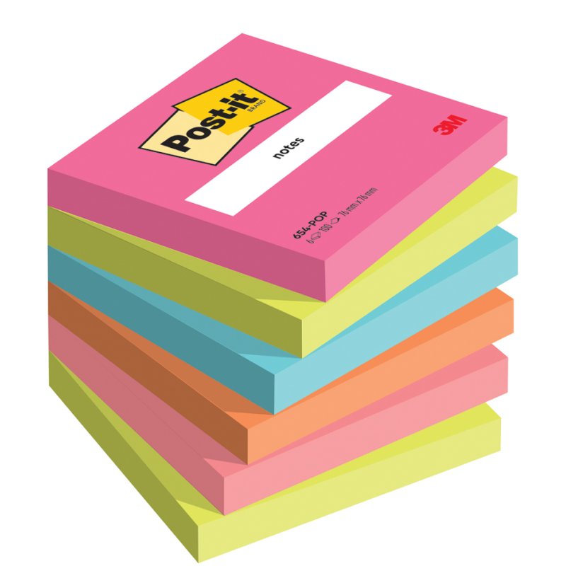 Post-it Notes adhésives Collection Poptimistic, 76×76 mm, 6 blocs de 100 feuilles