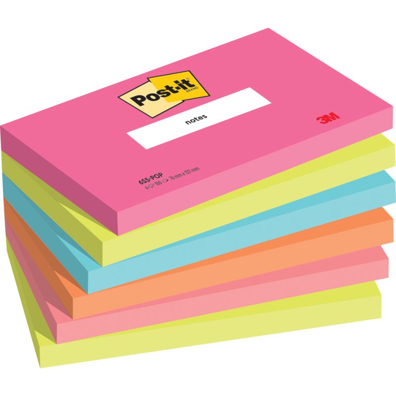 Post-it Notes adhésives Collection Poptimistic, 76×76 mm, 6 blocs de 100 feuilles