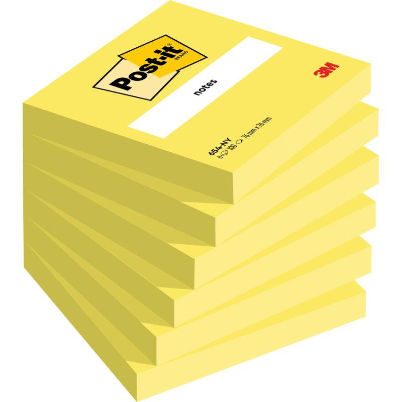 Post-it notes adhésives, 127 × 76 mm, jaune, 6 blocs