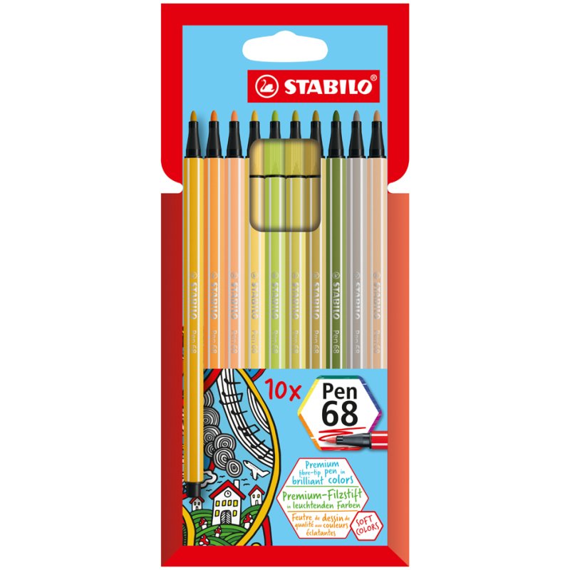 STABILO stylos Pen 68, 1,0 mm, 10 pièces, assorties
