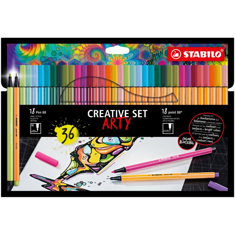 STABILO fineliner et marqueur set créatif, 36 pièces, boîte en carton