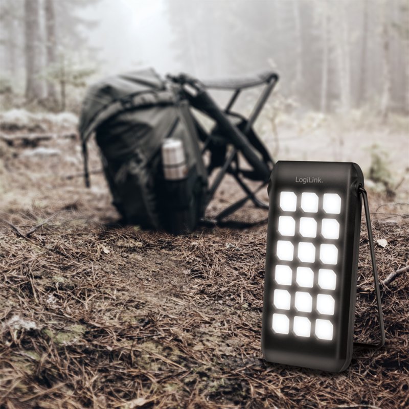 LogiLink power bank with solar panel, 10,000 mAh, black, LED torch