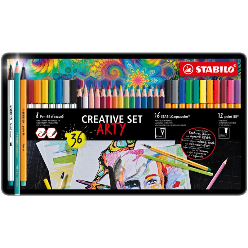 STABILO Arty creative set, metal case, 36 pieces