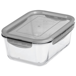 GastroMax bewaardoos glas 0,75L, grijs deksel, borosilikaatglas, stapelbaar