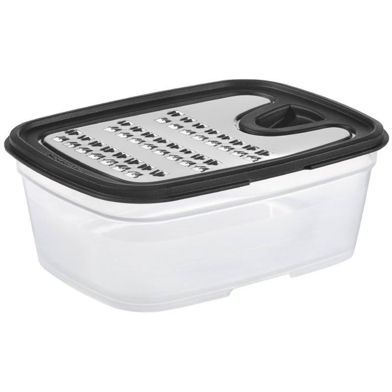 GastroMax rasp met opvangbak, transparant/zwart, rvs kling