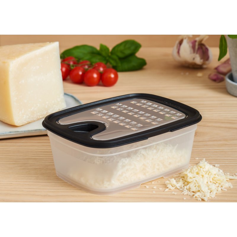 GastroMax rasp met opvangbak, transparant/zwart, rvs kling