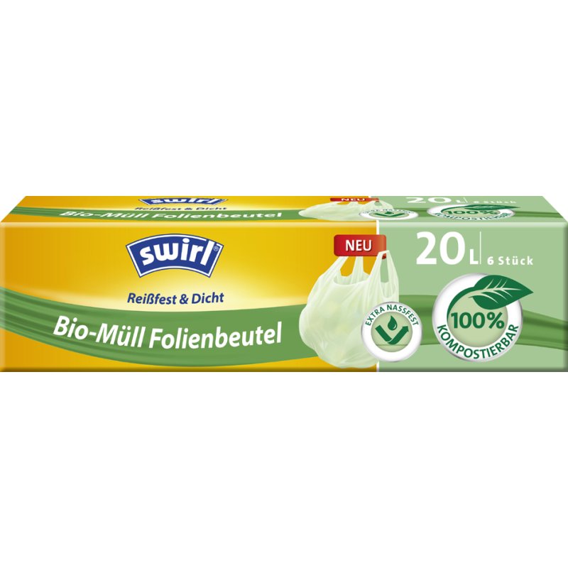Swirl sacs poubelle bio, compostables, vert, 35 litres, 6 pièces