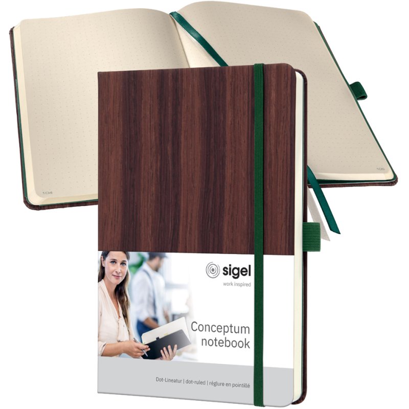 Sigel Conceptum carnet A5, couverture rigide bois foncé, pointillé