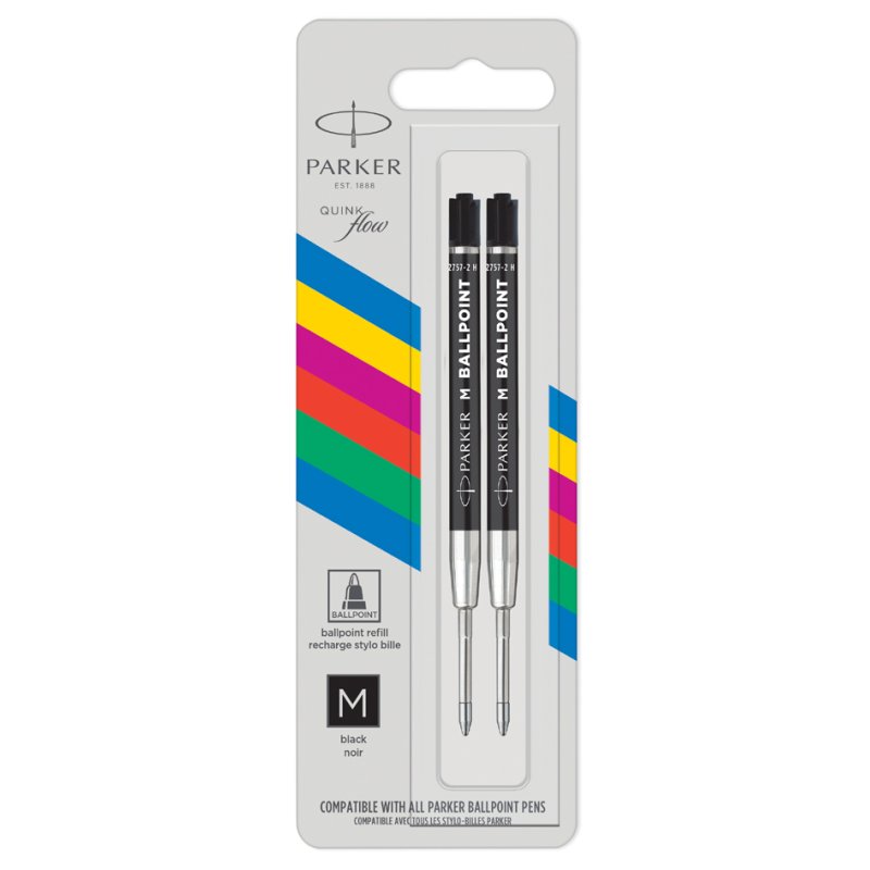 PARKER ballpoint pen refills QuinkFlow Basic, black, M, 2 pieces