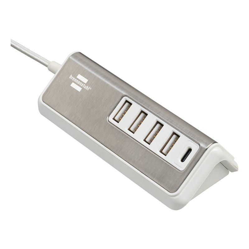 brennenstuhl Estilo USB-oplader, 4× USB + 1× USB-C, wit/zilver, 1,5 m