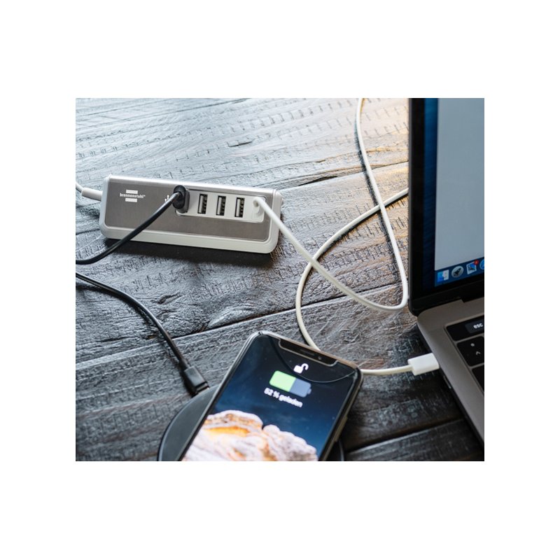 brennenstuhl Estilo USB-oplader, 4× USB + 1× USB-C, wit/zilver, 1,5 m