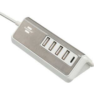 brennenstuhl Estilo USB-oplader, 4× USB + 1× USB-C, wit/zilver, 1,5 m