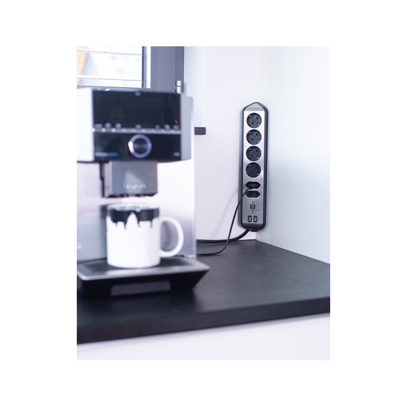 Brennenstuhl Estilo hoekstekkerdoos, 6-voudig, zilver/wit, 2x USB