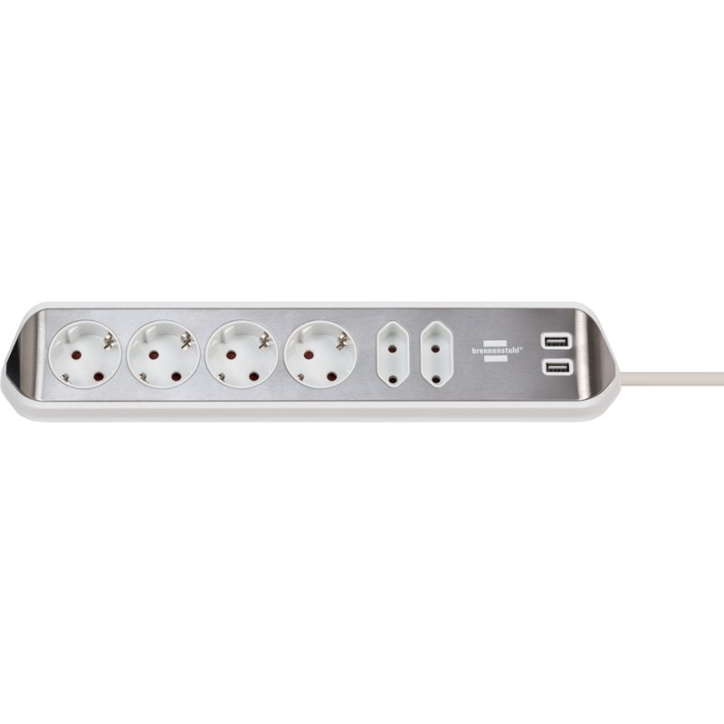 Brennenstuhl Estilo hoekstekkerdoos, 6-voudig, zilver/wit, 2x USB