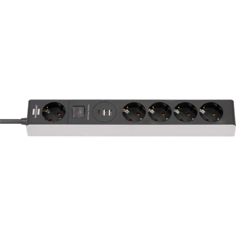 brennenstuhl power strip 5-way, USB-C and USB-A, switchable, grey/black