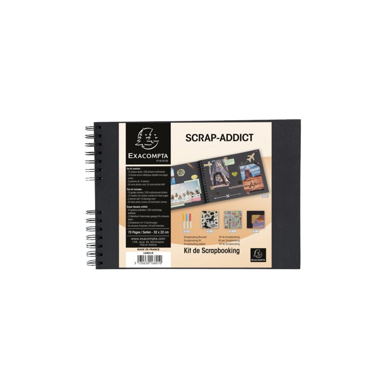 EXACOMPTA scrapbook startset SCRAP ADDICT, zwart, 320×220 mm, 70 pagina's