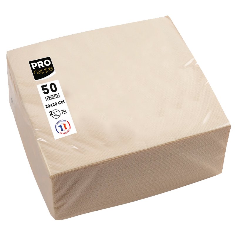 PROnappe cocktailservetten, 20×20 cm, ivoorkleur, 50 stuks