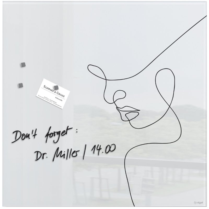 Sigel tableau magnétique en verre artverum Line Art, 480×480 mm, blanc