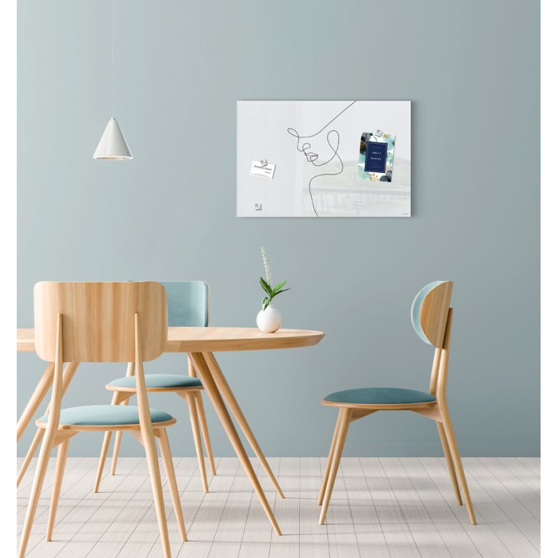 Sigel tableau magnétique en verre artverum Line Art, 480×480 mm, blanc