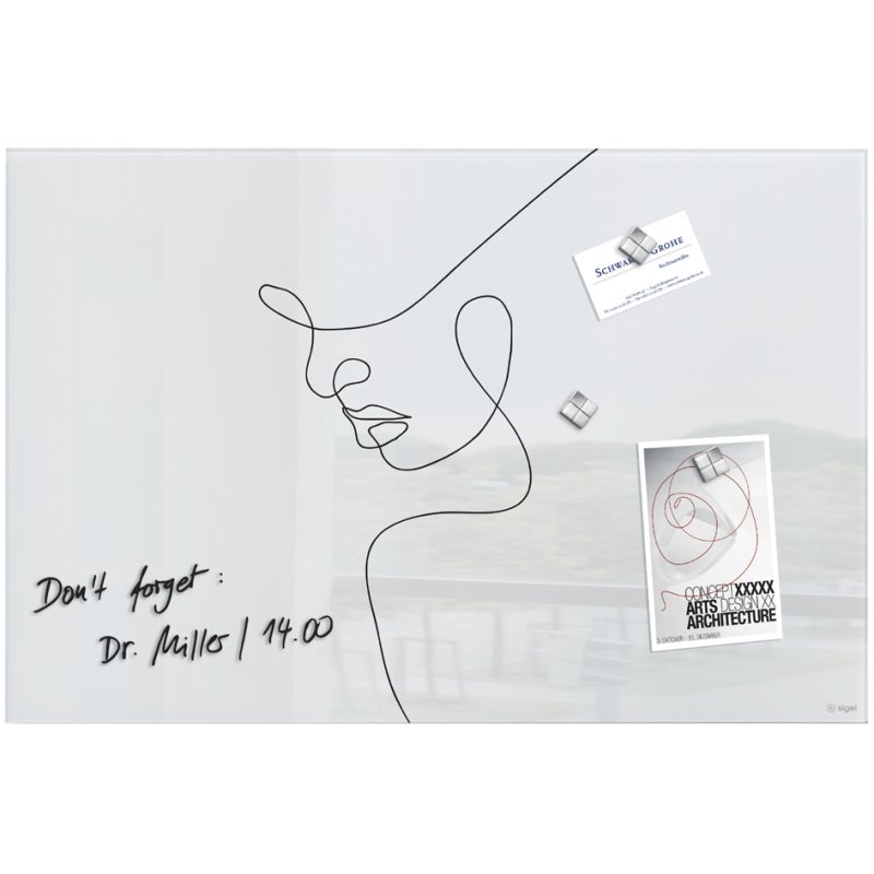 Sigel tableau magnétique en verre artverum Line Art, 480×480 mm, blanc