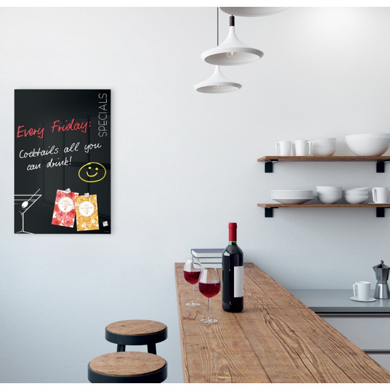 Sigel tableau blanc magnétique en verre artverum Cocktail, noir, 40×60 cm