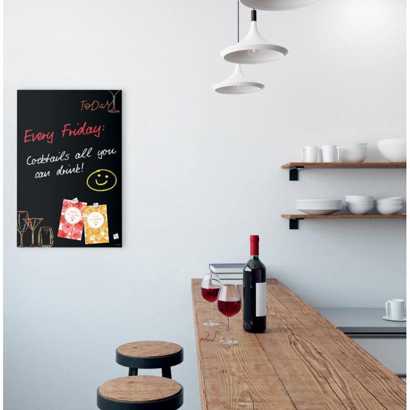 Sigel glass magnetic board Artverum Drinks, black, 40×60 cm