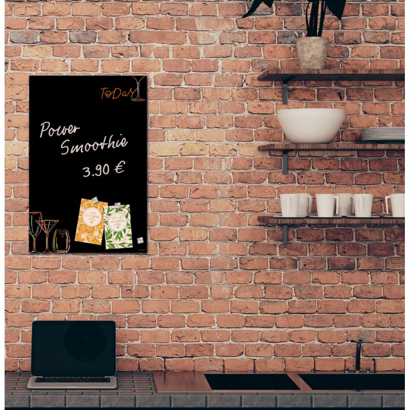 Sigel glass magnetic board Artverum Drinks, black, 40×60 cm
