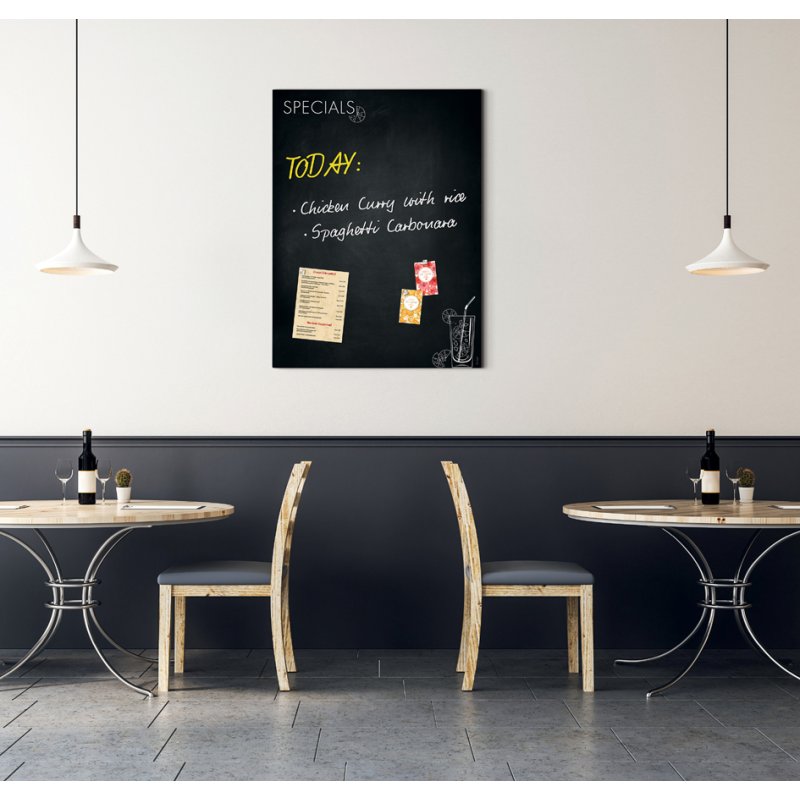 Sigel tableau magnétique en verre Artverum Happy Hour GL276, noir aspect ardoise, 900 mm