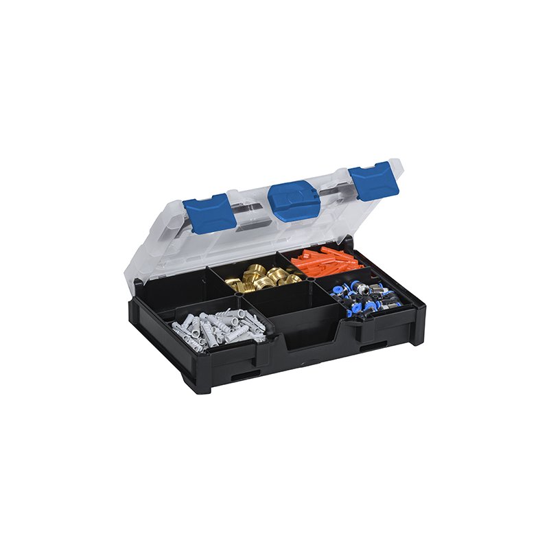 allit Minibox EuroPlus MetaBox 63, zwart/blauw, 6 vakken, 250×167×63 mm