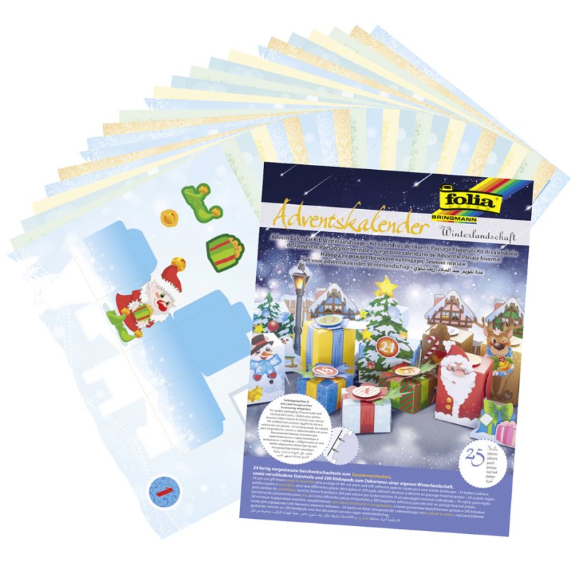 folia adventskalender winterlandschap, 25 vakken, 24 geschenkdoosjes, 200 3D kleefpads