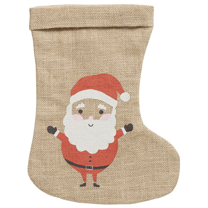 folia juten schoenenzak Kerstlaarzen, natuurkleur met opdruk, kerstlaars vorm