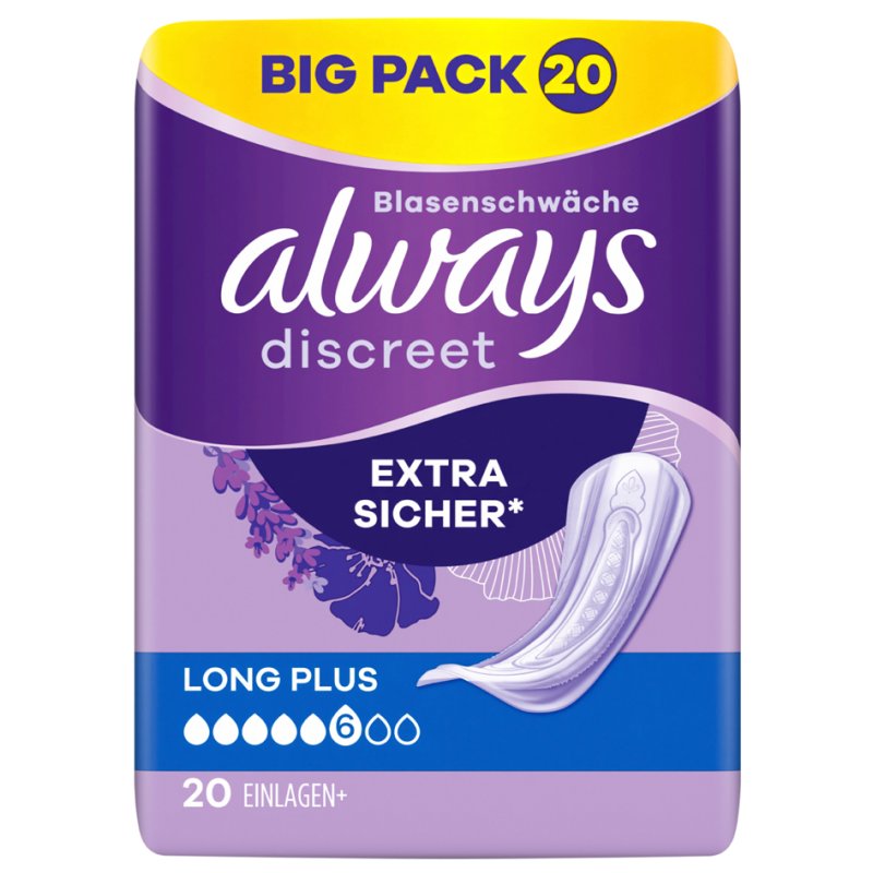 always discreet incontinentie-inleggers Long Plus Big Pack, extra lang, 20 stuks
