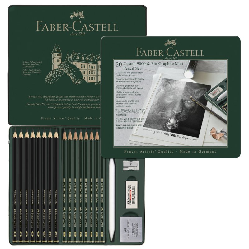 Faber-Castell PITT pencil set, 20-piece with GRAPHITE MATT & CASTELL 9000
