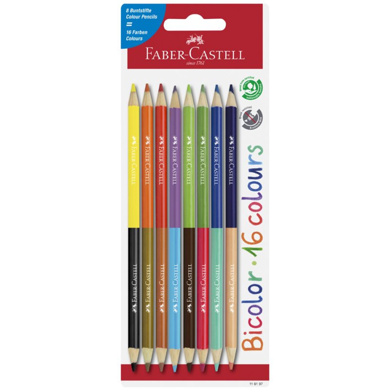 Faber-Castell crayons bicolores, 16 couleurs, mine résistante aux cassures, 8 pièces