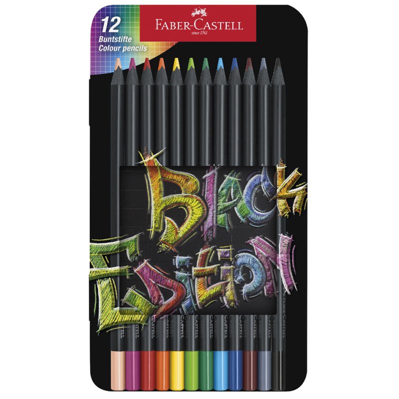 Faber-Castell crayons de couleur Black Edition, triangulaires, bois noir, 36 pièces