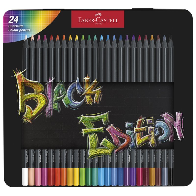 Faber-Castell crayons de couleur Black Edition, triangulaires, bois noir, 36 pièces