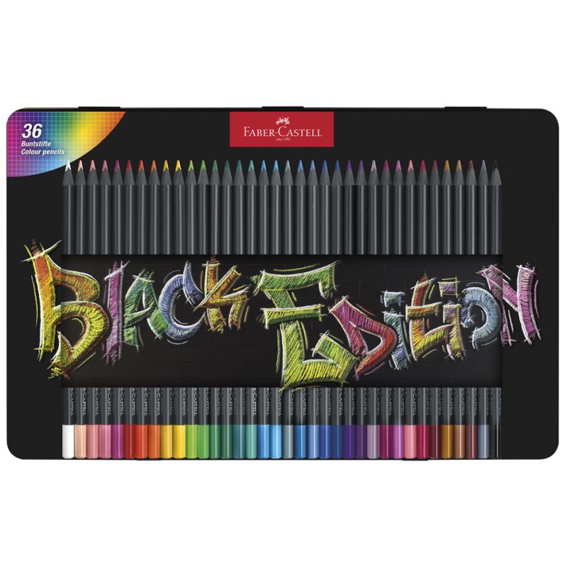 Faber-Castell crayons de couleur Black Edition, triangulaires, bois noir, 36 pièces