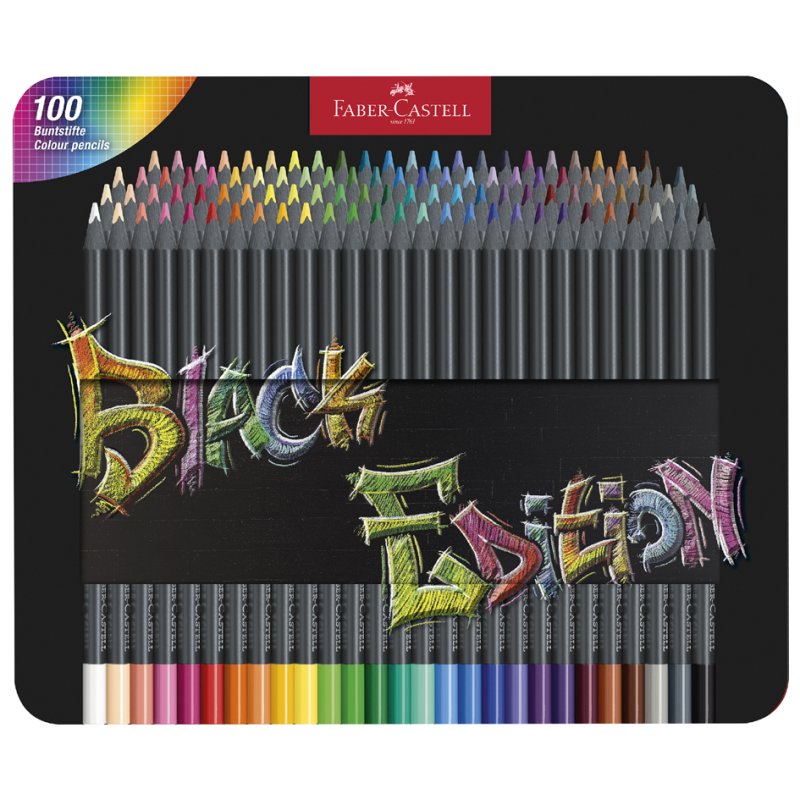 Faber-Castell crayons de couleur Black Edition, triangulaires, bois noir, 36 pièces